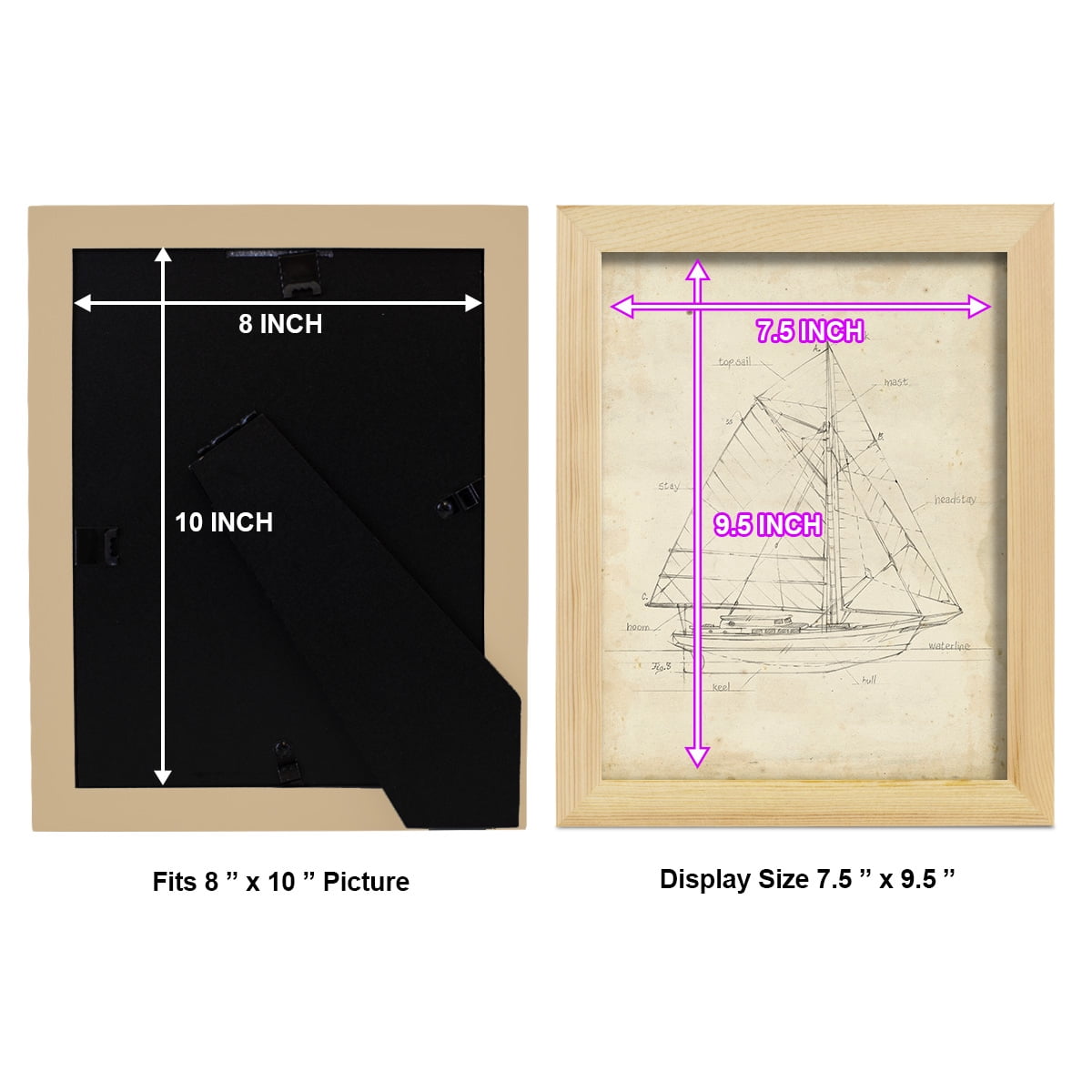 Sailboat Blueprint III -Framed Print w/glass-Natural Wood
