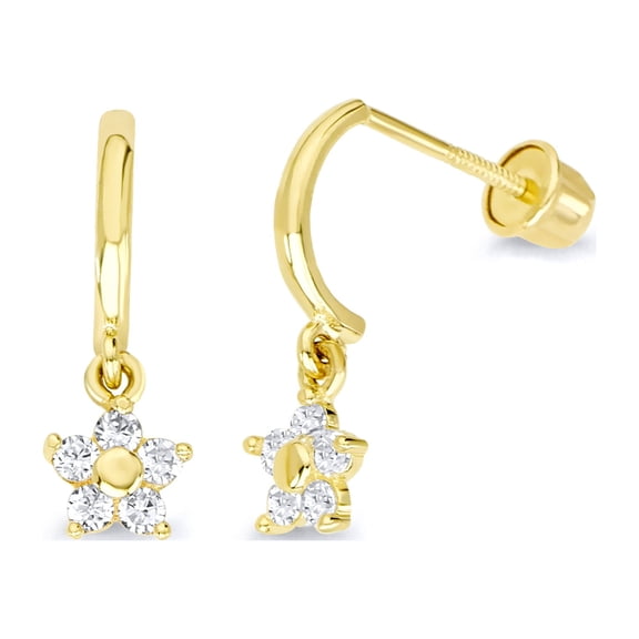 Wellingsale 14K Yellow Gold Polished Dangle Stud Earrings With Screw Back