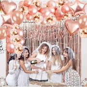 YANSION 62Pcs Birthday Decorations, Rose Gold Birthday Party Decorations Set Pink, Princess Party Supplies Kits with Confetti Balloons, Happy Birthday Banner Foil Balloons and Candles for Girls Women