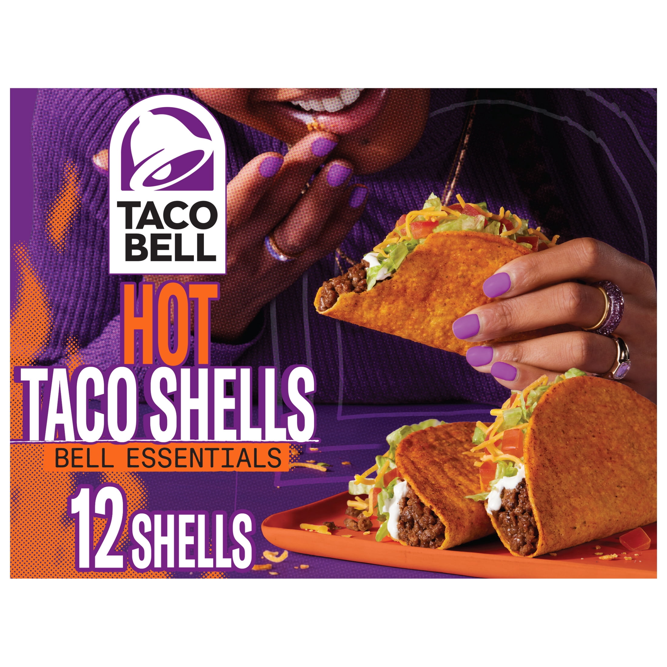(8 pack) Taco Bell Hot Seasoned Flavor Crunchy Taco Shells, 12 ct, 4.8 oz Box