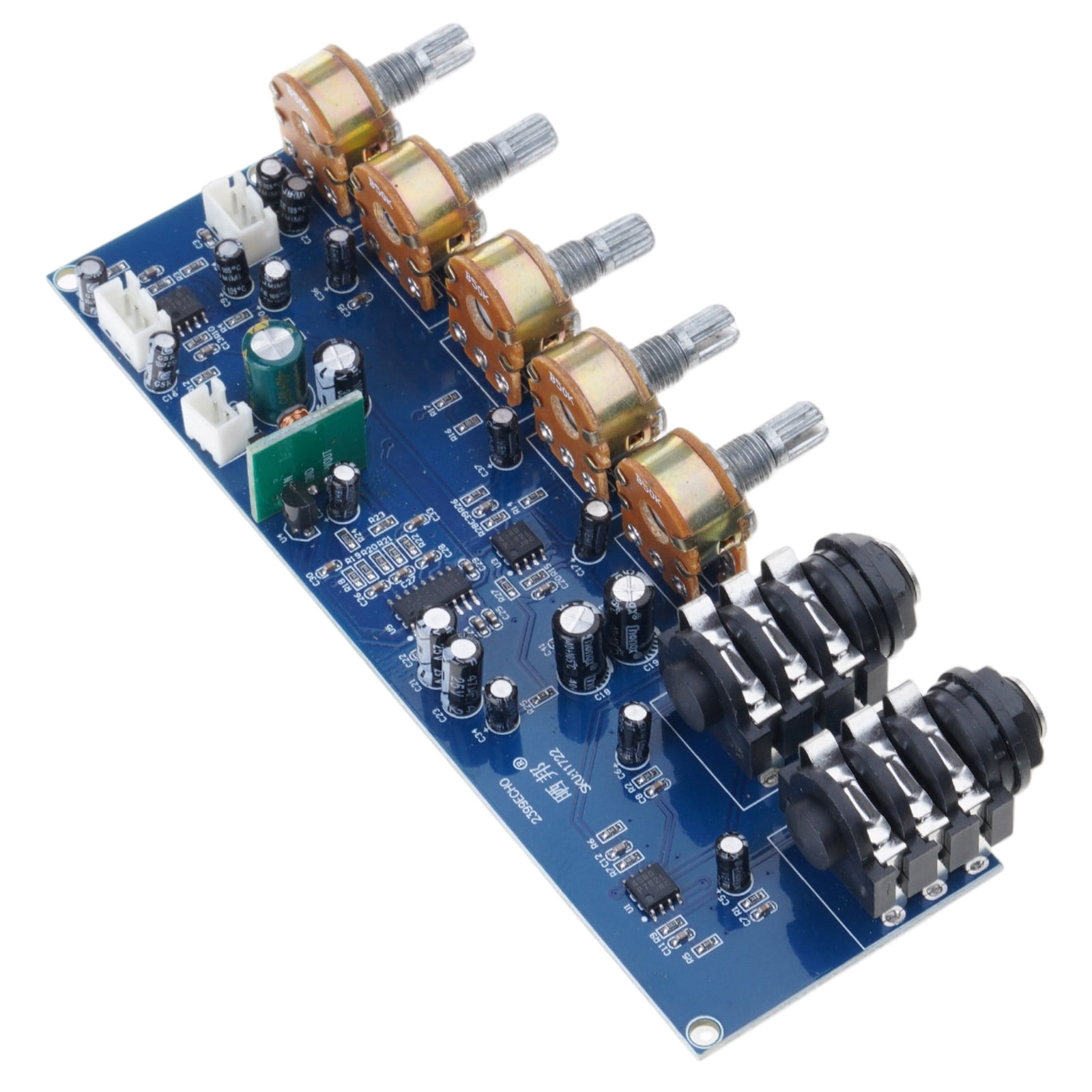DC12V Powered Microphone Preamplifier Double Mic Input Karaoke Preamp Board PT2399 Digital Delay Adjustable Effects