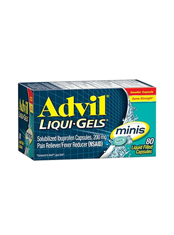 Advil Liqui-Gels Minis Pain Reliever and Fever Reducer, Pain Medicine for Adults with Ibuprofen 200mg for Pain Relief - 80 Liquid Filled Capsules