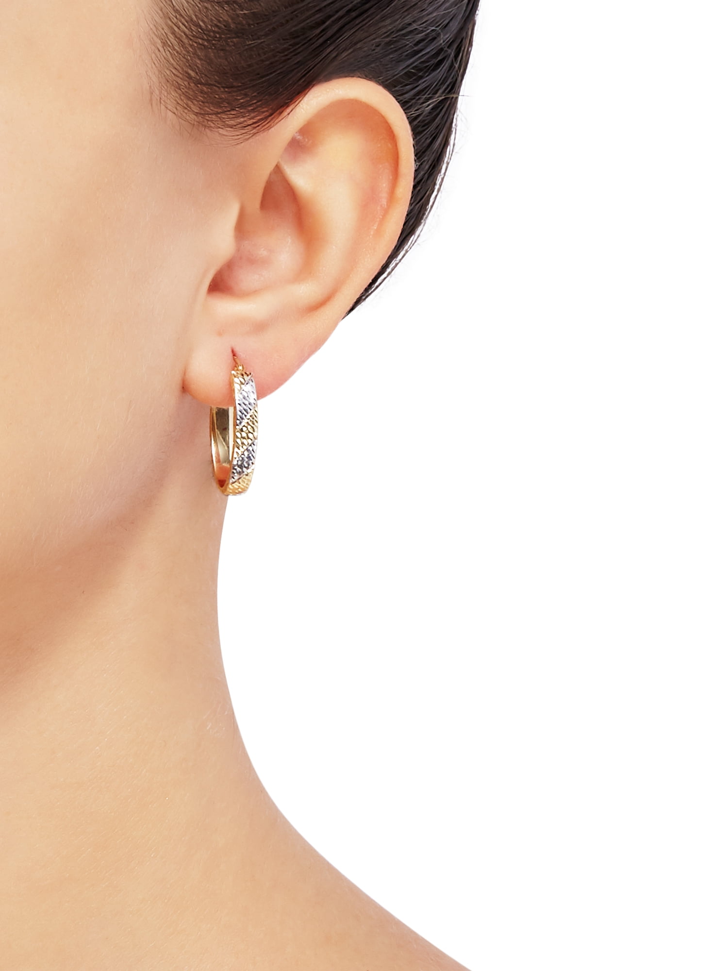 Brilliance Fine Jewelry 10K Yellow Gold with White Rhodium Oval Hoop Earrings