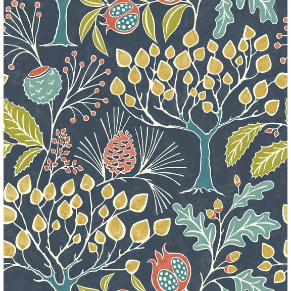 NuWallpaper Groovy Garden Navy Vinyl Peel And Stick Wallpaper, 216-in by 20.5-in, 30.75 Sq. ft. 1 count