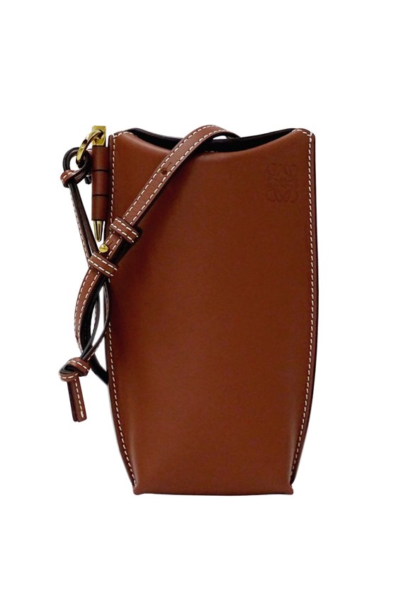 Pre-Owned LOEWE Women's Handbag, Gate Pocket, Brown Leather Shoulder Pouch, Mini Bag