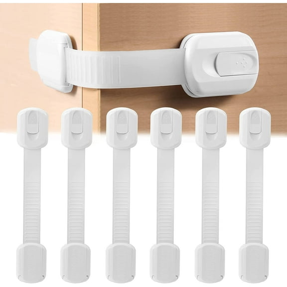 Cincofelia 6 Pack Baby Safety Straps Locks Child Locks, Childproofing Baby Proofing Cabinet Latches Lock, Adjustable Strap,No Drilling Required,Easy Installation,White