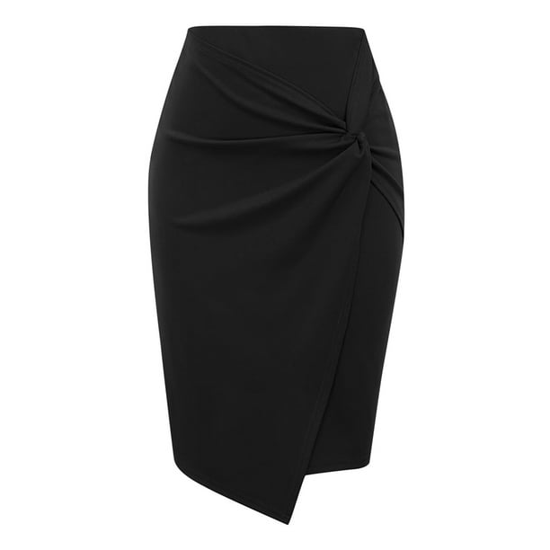 Guardurnaity Faldas de tubo delanteras envolventes de cintura alta, clásicas y elegantes para mujeres sexys, faldas sólidas de mujer sexy Prendas para la parte inferior del cuerpo negro METRO