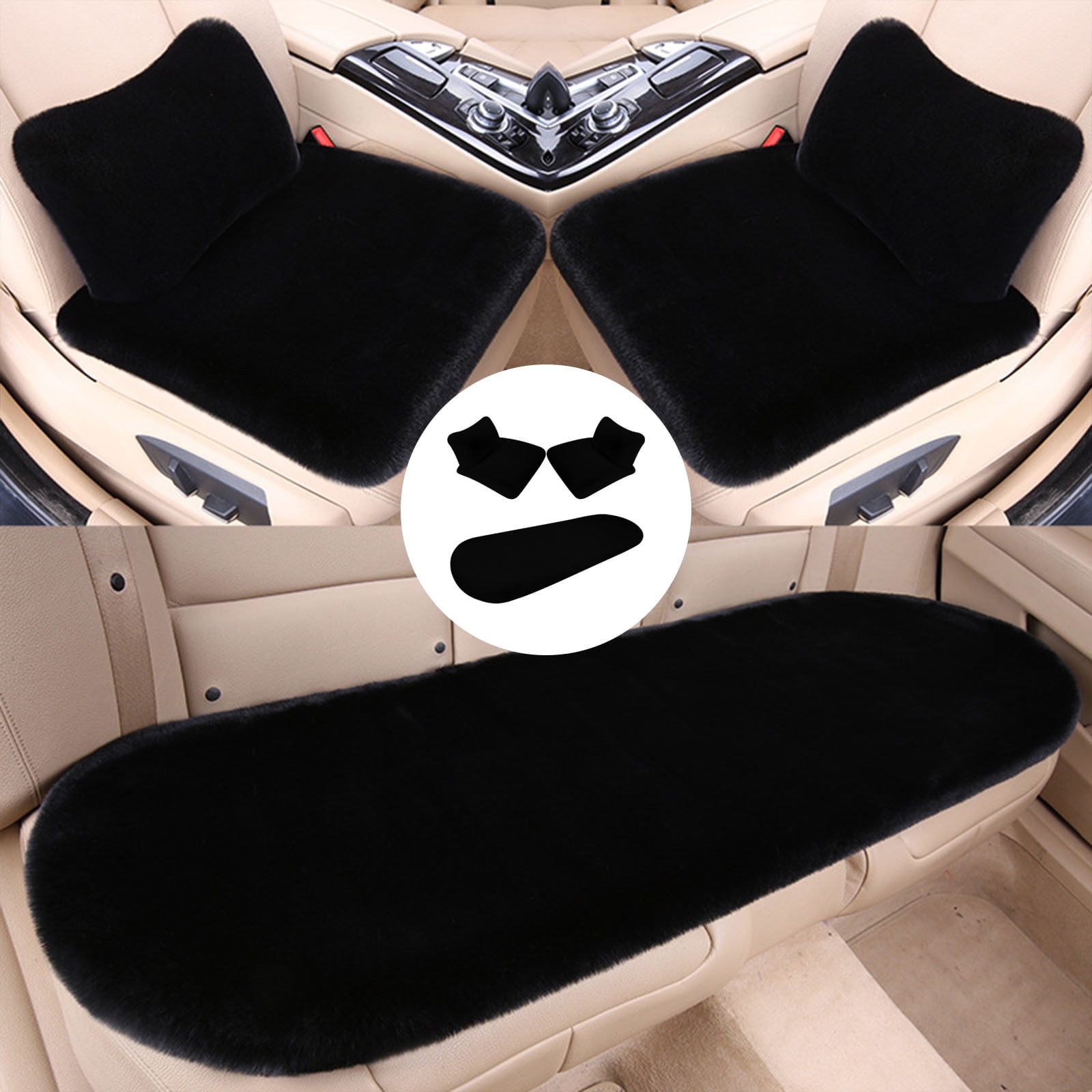 geerera 5Pcs Car Front Rear Seat Cushion with lumbar pillows, Soft Warm Winter Auto Seat Cover, Vehicle Seat Protector Pad With Non-Slip Backing, Car Accessories for Home and Office Chair