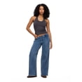 thumbnail image 2 of Forever 21 Women's No Waist Wide Leg Denim Pants, Stretch Cotton Blend Jeans, Mid Rise Casual Everyday Denim Style, Medium Acid Wash, Blue, 00-18, 2 of 6