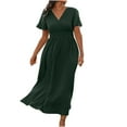 thumbnail image 4 of Hvot&aat Women's Summer Flutter Sleeve V Neck Dress Elastic Waist Pleated Slit Dresses Elegant Flowy Long Dress, 4 of 7
