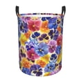thumbnail image 2 of Uemuo The Garden Tricolor Pansy Flower Pattern Circular Laundry Hamper Basket with handles,Collapsible laundry basket,Large capacity laundry hamper,Laundry Organizer-Small, 2 of 8