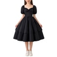 thumbnail image 2 of EnJoCho Summer Dress for Girls Puff Short Sleeve A-Lined Princess Dress Spring Solid Cotton Beach Vacation Boho Outfits Teens A-Line Boho Dress, 2 of 8