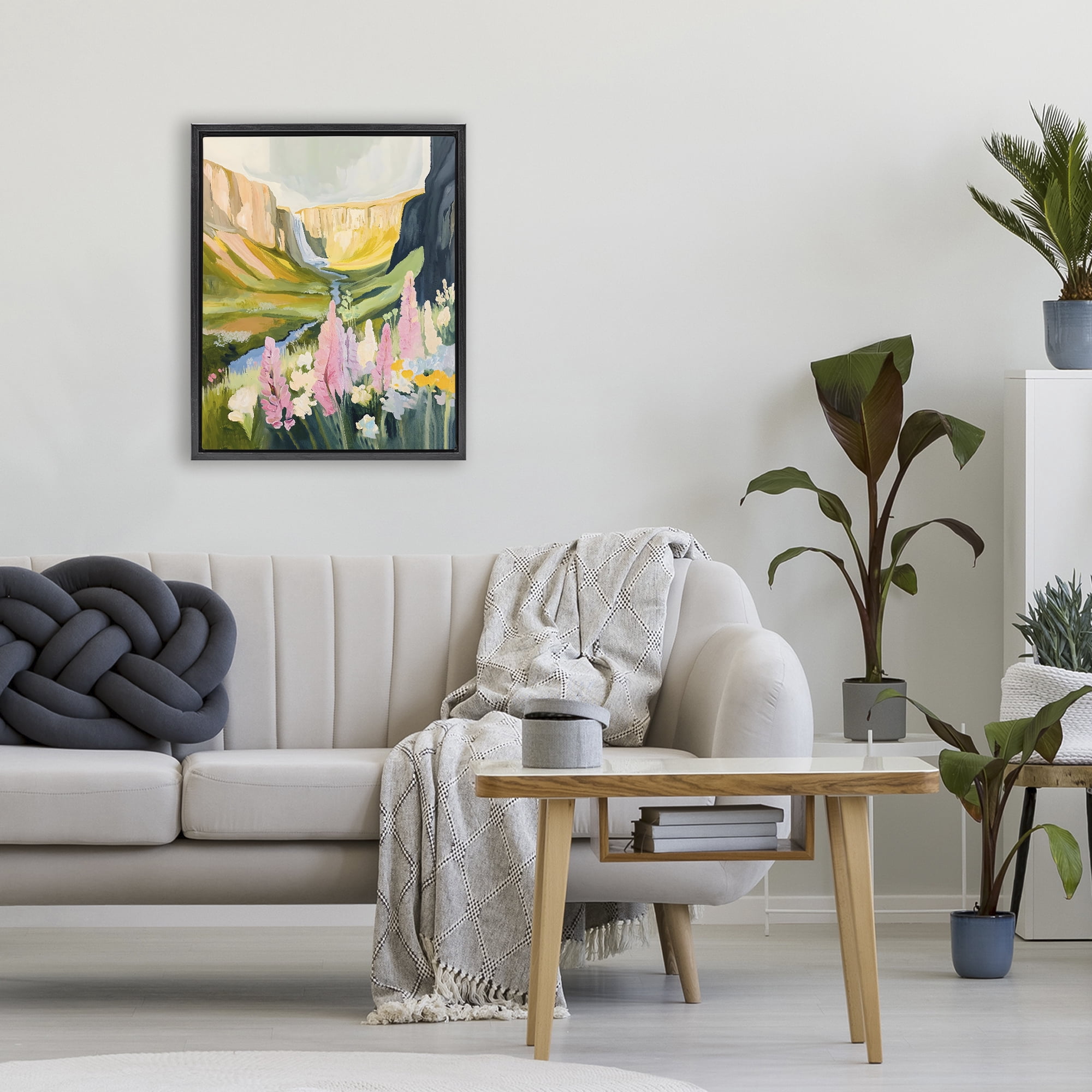 Stupell Industries Waterfall and Valley in Bloom Black Framed Floater Canvas Wall Art, design by The Prints Vibe