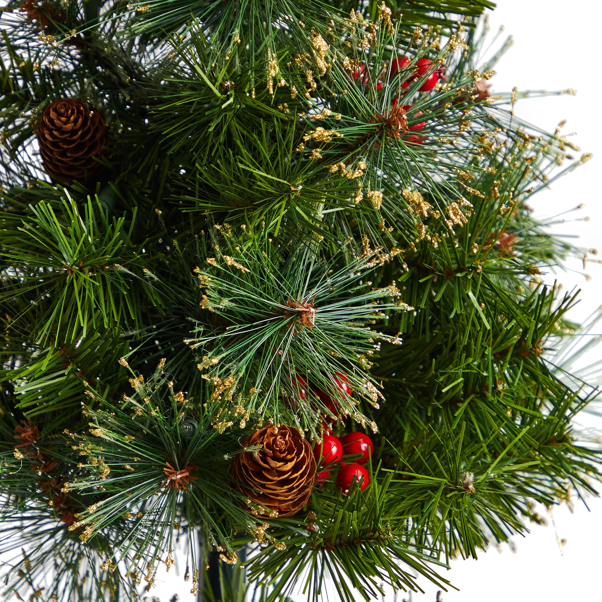 Nearly Natural 4' Green Artificial Christmas Topiary Tree with Berries Prelit 70 Clear LED Lights