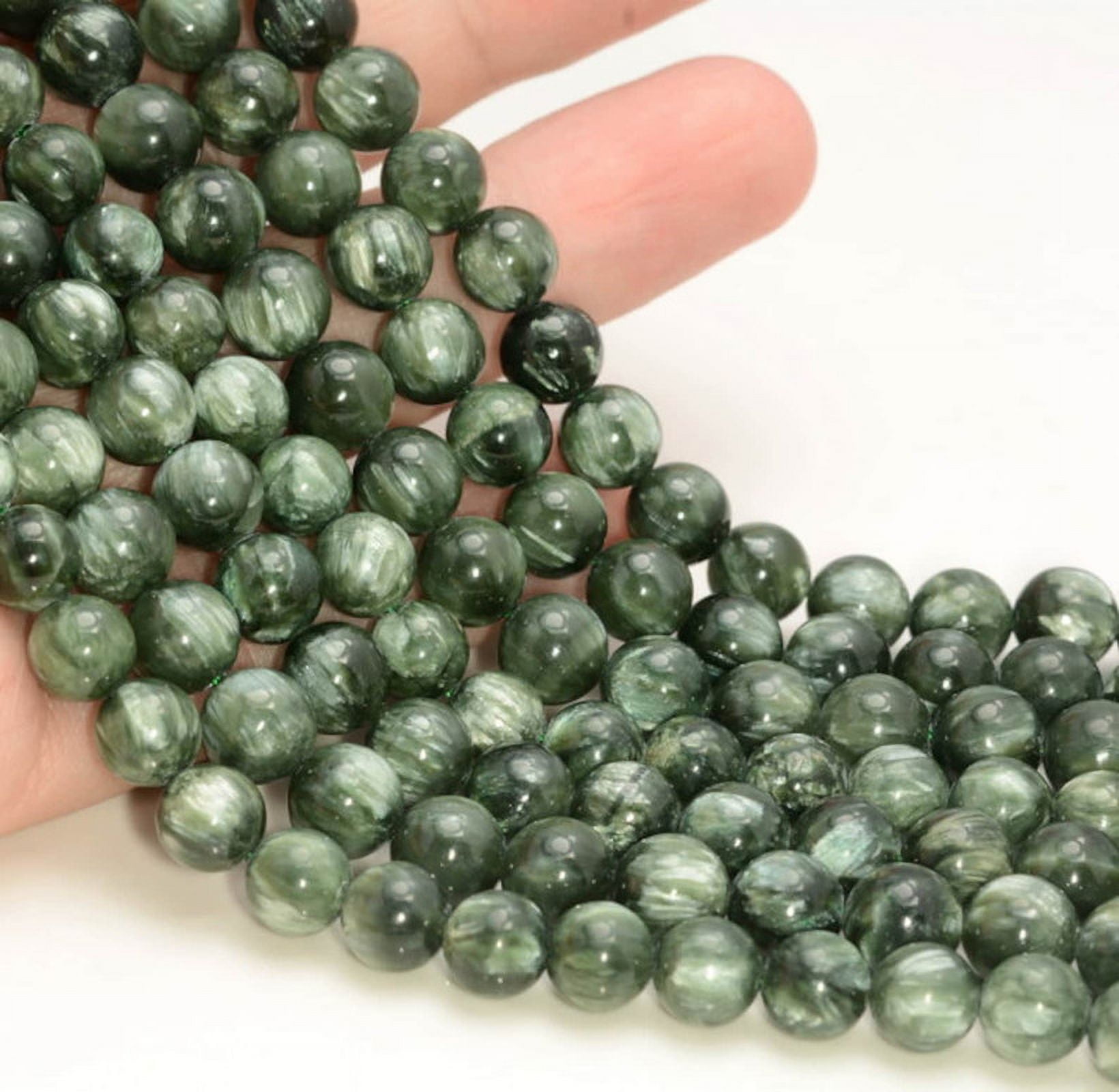 Natural Russian Seraphinite Clinochlore Gemstone Deep Green Smooth Grade 4mm 5mm 6mm 8mm Loose Beads 15.5 Inch