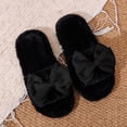 thumbnail image 6 of Women Fluffy Faux Fur Glitter Bow Square Open Toe Slide Slippers Black 7.5-8.5, 6 of 9