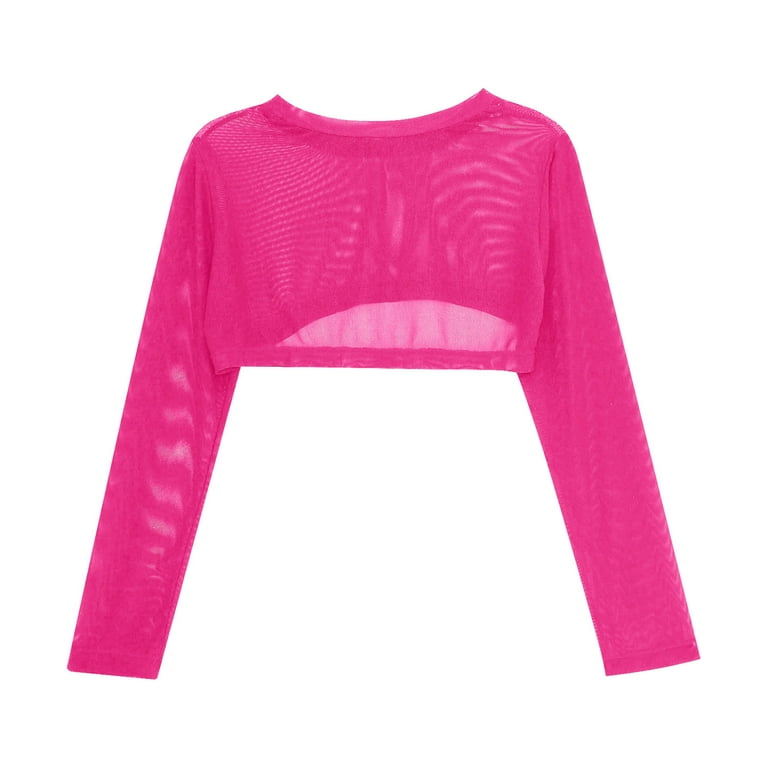 YONGHS Girls Cute Fishnet Y2K Blouse Round Neck Pullover See