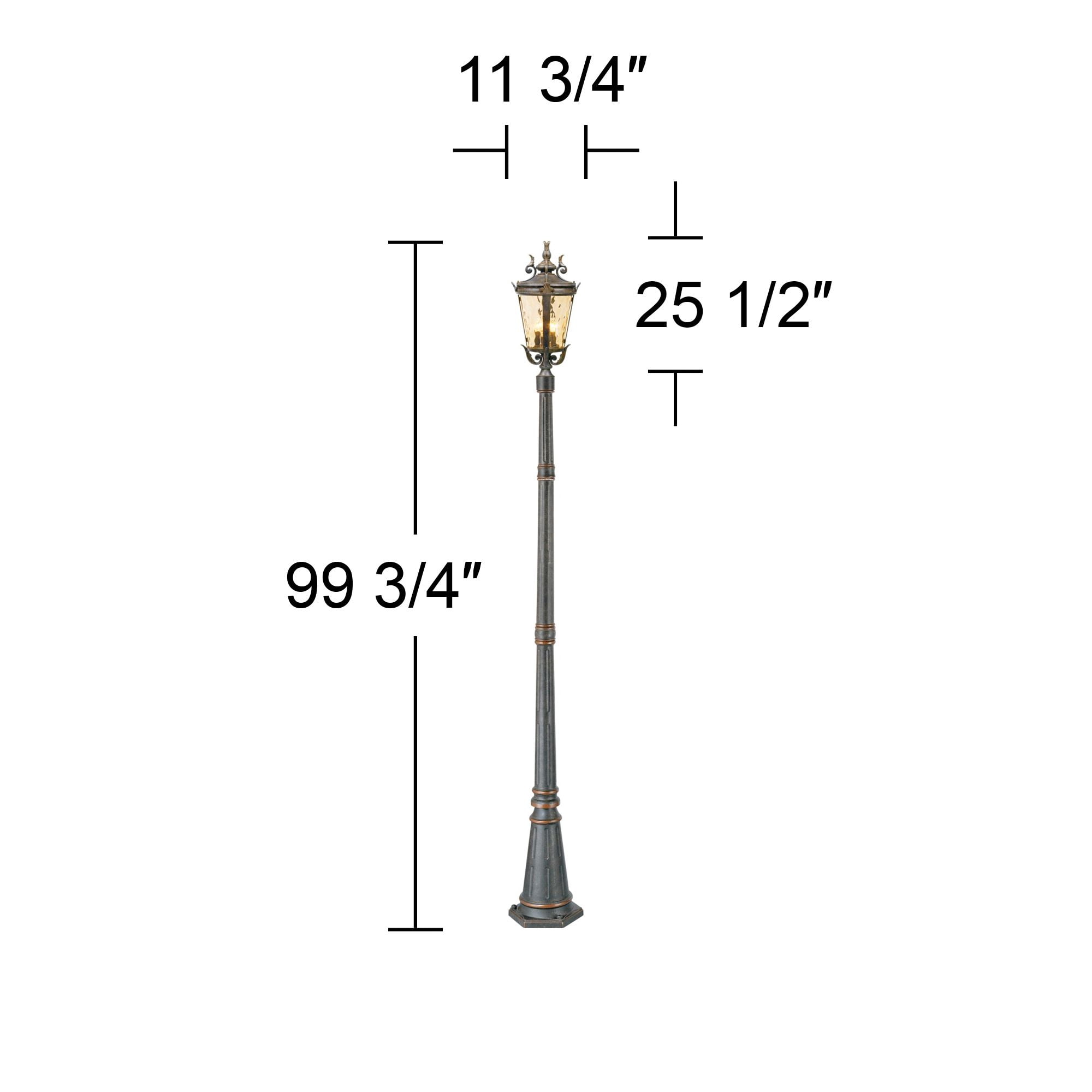 John Timberland Casa Marseille Vintage Rustic Outdoor Post Light with Flat Base Pole Bronze 99 3/4" Champagne Hammered Glass for Exterior Barn Deck