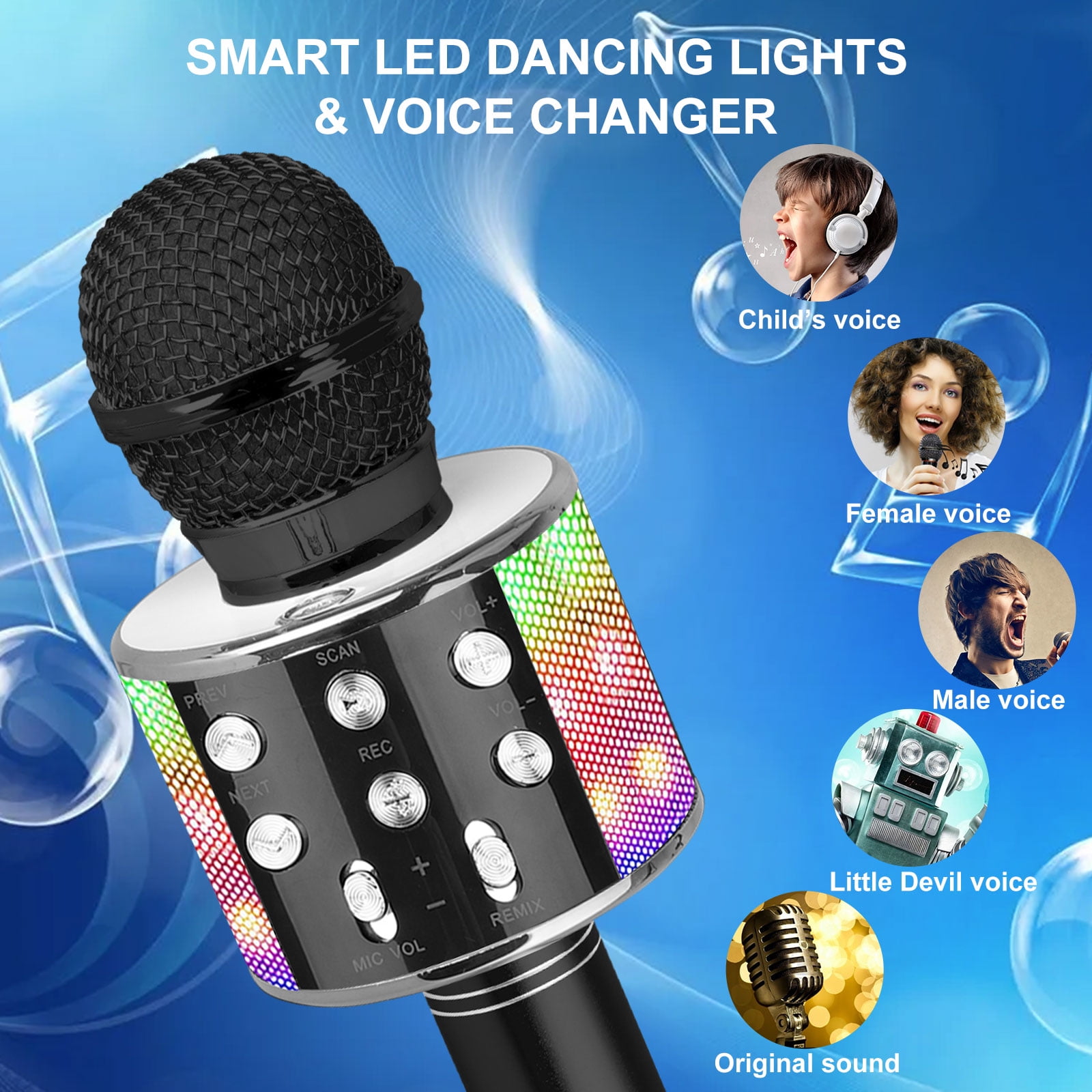 Karaoke Microphone Wireless Domezan Bluetooth Speaker Mic with 3200mAh Samsung Battery and LED Lights for Apple iPhone Android Smartphone PC Smart TV Home KTV 