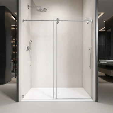54 in. W x 76 in. H Single Sliding Frameless Shower Enclosure With Clear Glass in Chrome