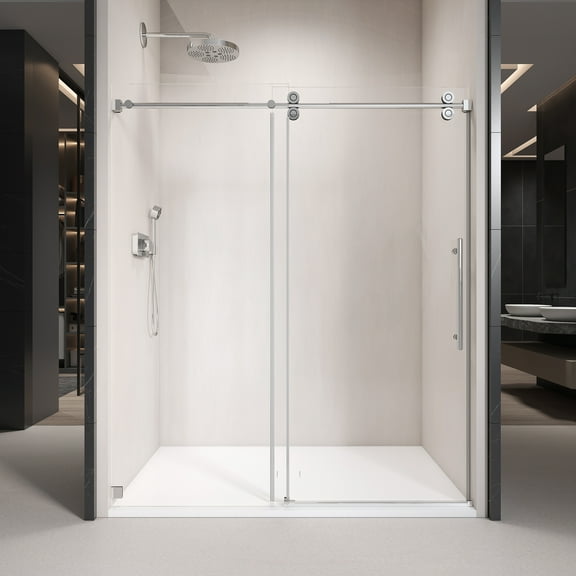 66 in. W x 76 in. H Single Sliding Frameless Shower Enclosure With Clear Glass in Chrome
