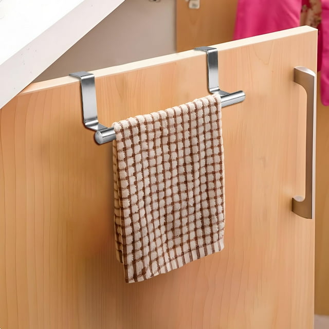 Stainless Steel Single Pole Double-layer Towel Rack Kitchen And Bathroom Non Perforated Towel Rack Cabinet Door Back Hanging Rack