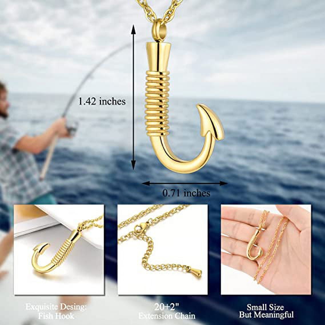 Fish Hook Cremation Jewelry for Ashes, Memorial Necklace Made with Stainless  Steel, Keepsake Pendant for Men for Women 
