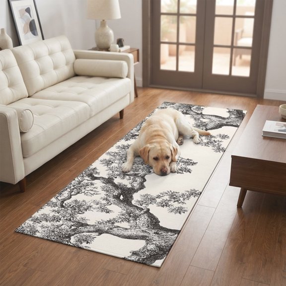 Tree Branches Runner Rug Non Slip 2x6 Rustic Vintage Countryside Gray Leaves Botanical Washable Rug Runner for Hallways Low Pile Kitchen Rugs Stain Resist Carpet for Bathroom Bedroom Entryway