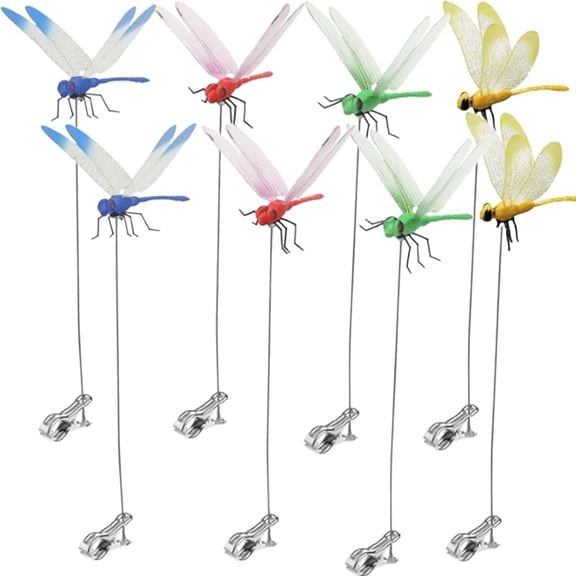 HaCpiu 8Pcs Dragonfly Clips to Keep Bugs Away, 12" 3D Artificial Dragon Fly Hat Clip Decor, Fake Insect Decoration for Indoor, Patio, Outdoor, Lawn, Home Accessories & Courtyard Ornament