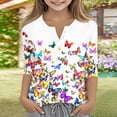 thumbnail image 3 of Abcomgle Girls Top 14-16 Button Down Henley 3/4 Sleeve Butterfly Print Tshirts Toddler Summer Trendy Cotton Girls Blouse Cute Toddler Girls T-Shirts, 3 of 5
