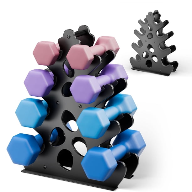 Soporte para mancuernas Josmimic de 4 niveles en forma de A, metal, 16 x 33 x 43 cm