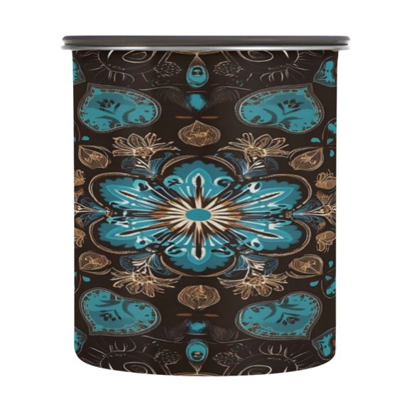 Wobogo Turquoise Mandalas Food Storage Jars 304 Food Grade Stainless Steel Canisters With Vacuum Airtight Lids for Coffee Snacks Nuts Cereal 900ML