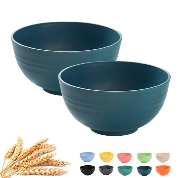 Djiypn Unbreakable Wheat Straw Cereal Bowls - Microwave, Dishwasher Safe Lightweight Soup and Salad Bowls, 2Pack, 25oz, Dark Green