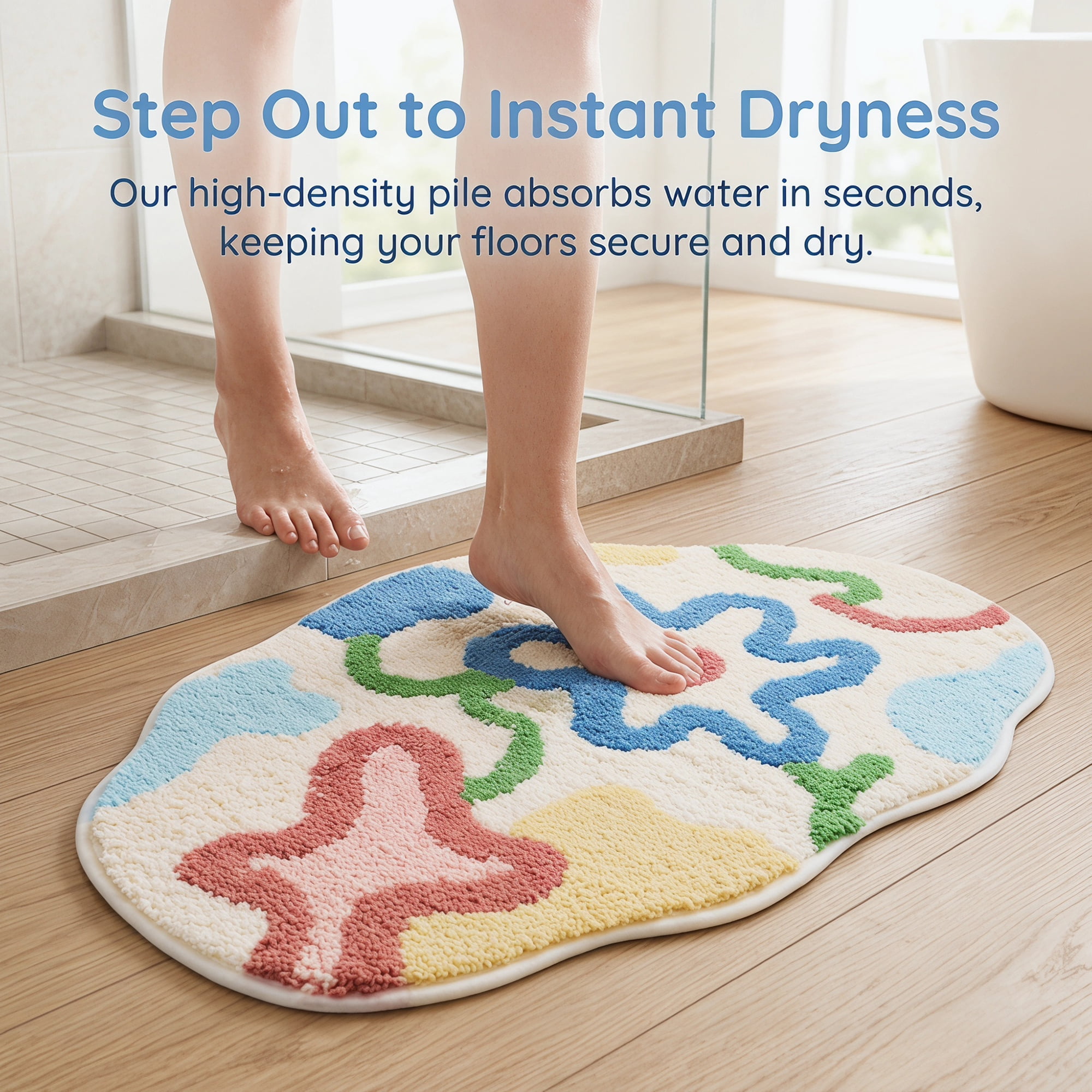 Unique Bargains Printed Bathroom Rug Ultra Soft Absorbent Plush Bath Mat Multicolor 30" x 18"