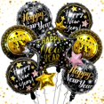 thumbnail image 1 of Set de globos Villorem, 7 unidades, feliz año nuevo, negro y dorado 2026, 1 of 7