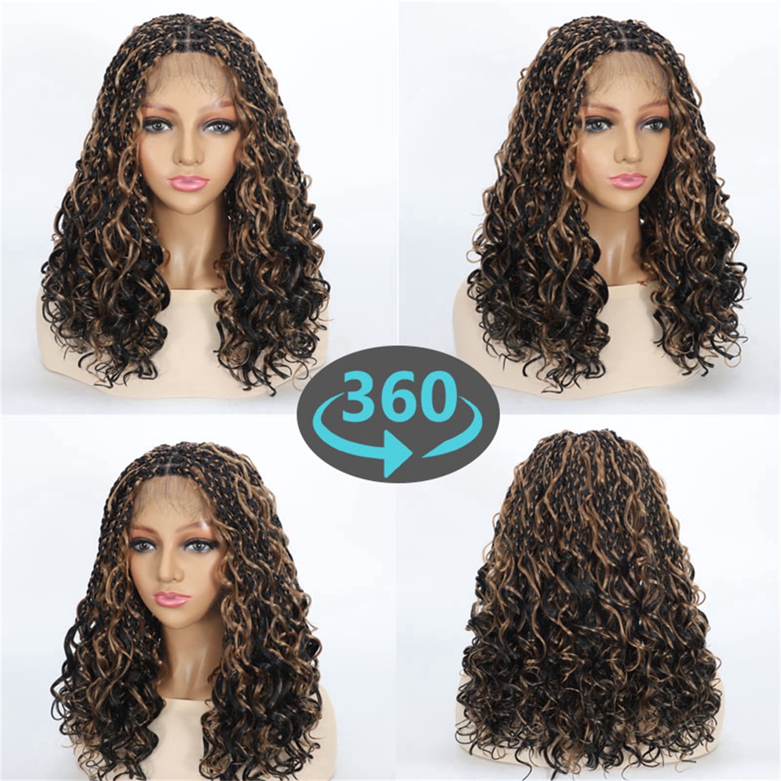 Short Boho Braided Wigs Suitable For Women With Curly Ends - Full Lace Blended Braid Wig with Bohemian Curly Ends Goddess Boho Box Braids Wig Suitable for everyday wear