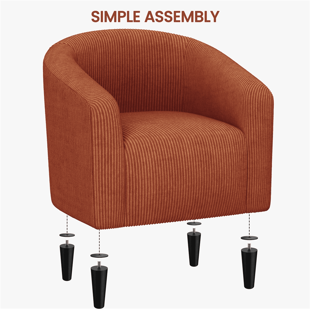 Renwick Corduroy Fabric Accent Barrel Chair with Elastic Foam Fills, Set of 2, Brick Red