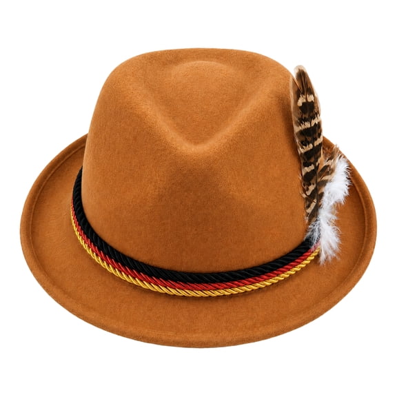 German Oktoberfest Fedora Hat Soft Felt Feather Decor Braided Band Short Brim Trilby Hat Men Women Bavarian Festival Costume Hat One Size