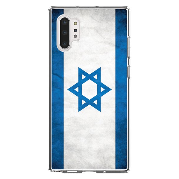 DistinctInk Clear Shockproof Hybrid Case for Galaxy Note 10 PLUS (6.8" Screen) - TPU Bumper, Acrylic Back, Tempered Glass Screen Protector - Israel Israeli Old Flag - Israel
