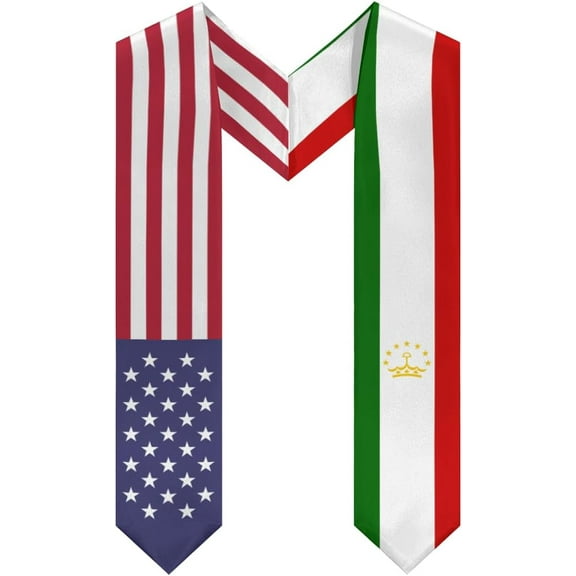 Tajikistan Mix United States Flag Graduation Stole Sash For Study Aboard International Students