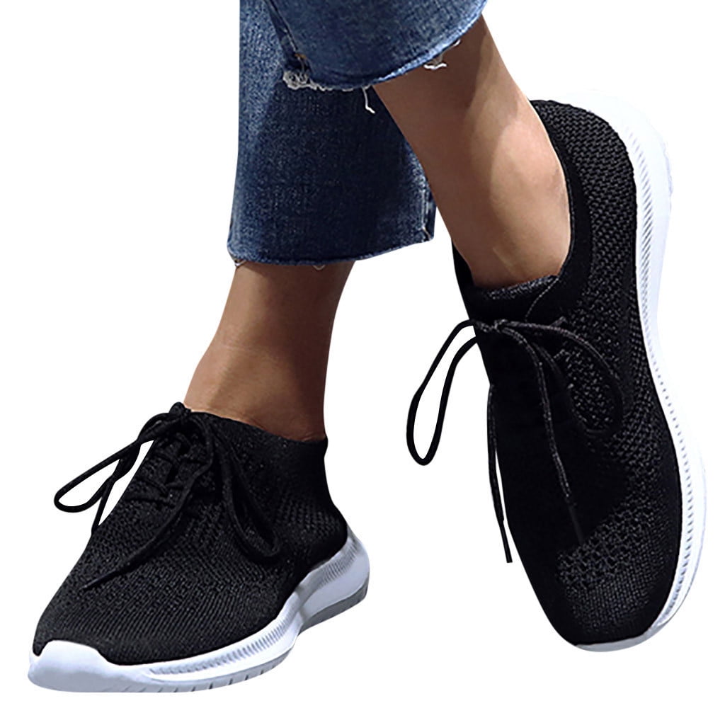 Fancy Erklæring lække Women's Ladies Casual Knitted Breathable Lace-Up Sneakers Running Sports  Shoes - Walmart.com