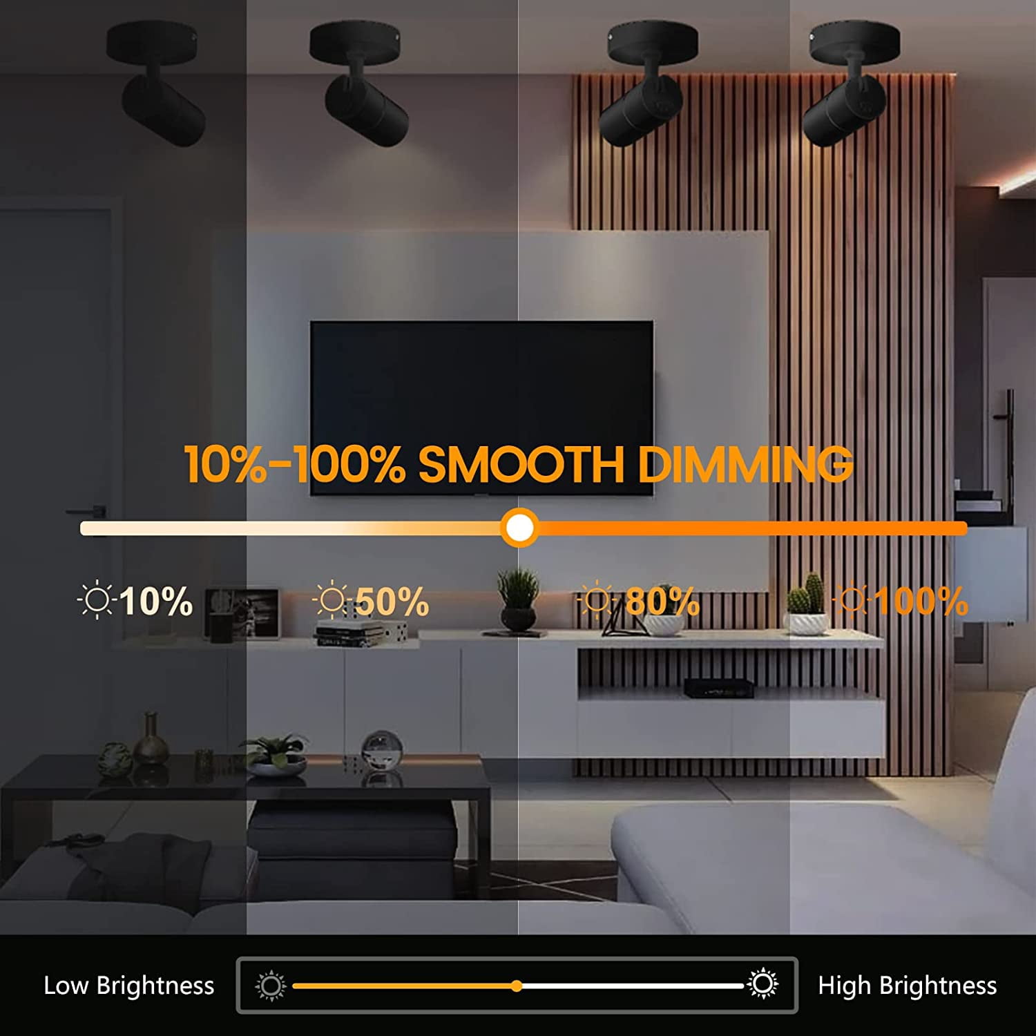 VANoopee 3-Color Dimmable LED Ceiling Spotlight Flush Mount Adjustable Spotlight Directional Spot Lights Indoor Bright Accent Fixture for Living Room Bedroom - CRI90 36° Flicker Free 10W 1000lm Black