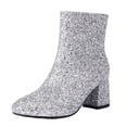 thumbnail image 6 of Womens Ankle Boots Glitter Round Toe Block Heel Zipper Winter Fall Booties Sequin Wedding Prom Dress Short Boots Silver Size 7, 6 of 6