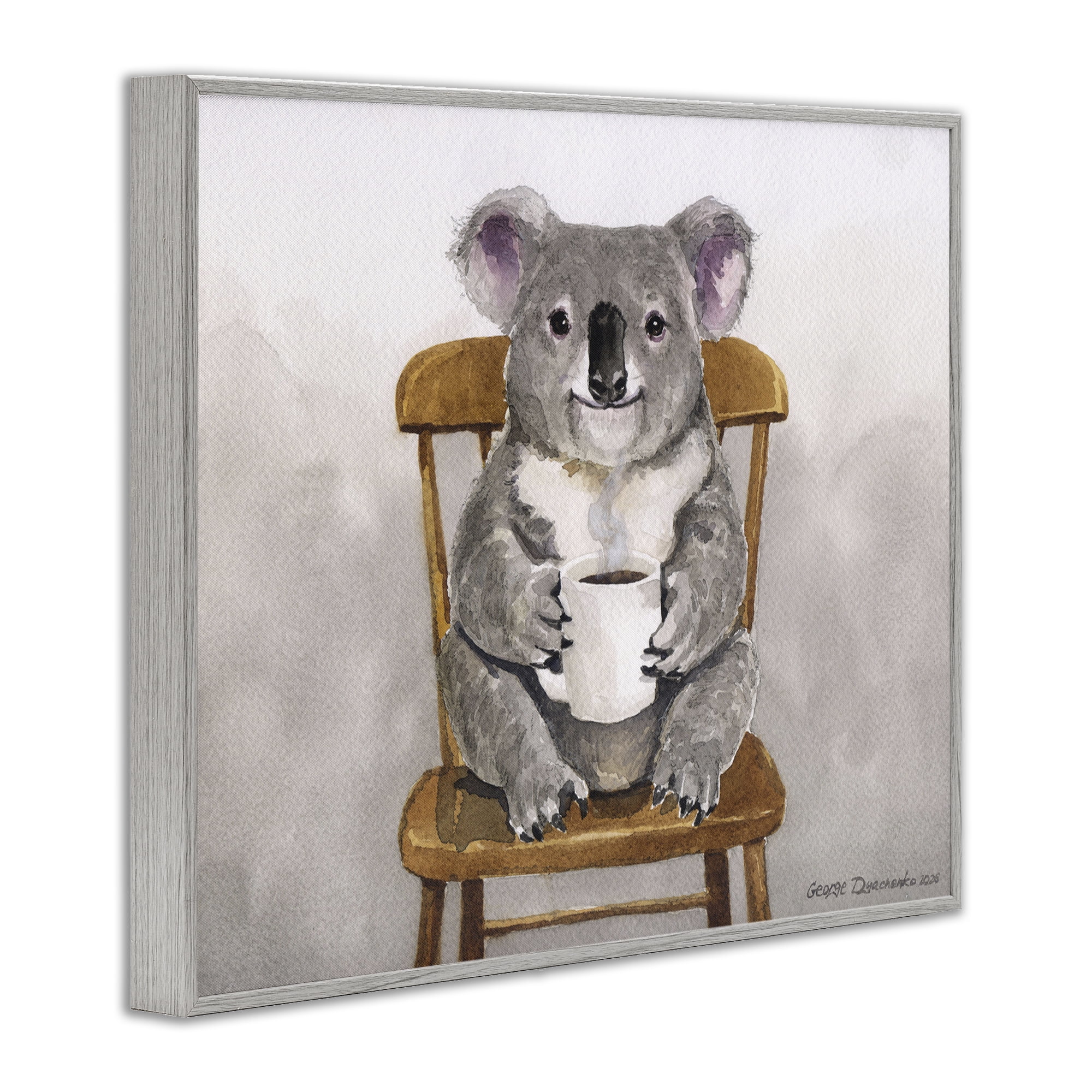 Stupell Industries Koala with Coffee Mug Gray Framed Giclee Art, design by George Dyachenko
