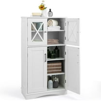 Bathroom Floor Storage Cabinet - Linen Floor Cabinet with Doors and Adjustable Shelves, Freestanding Side Storage Organizer for Bathroom, Living Room, Entryway, Kitchen Storage Unit (White)