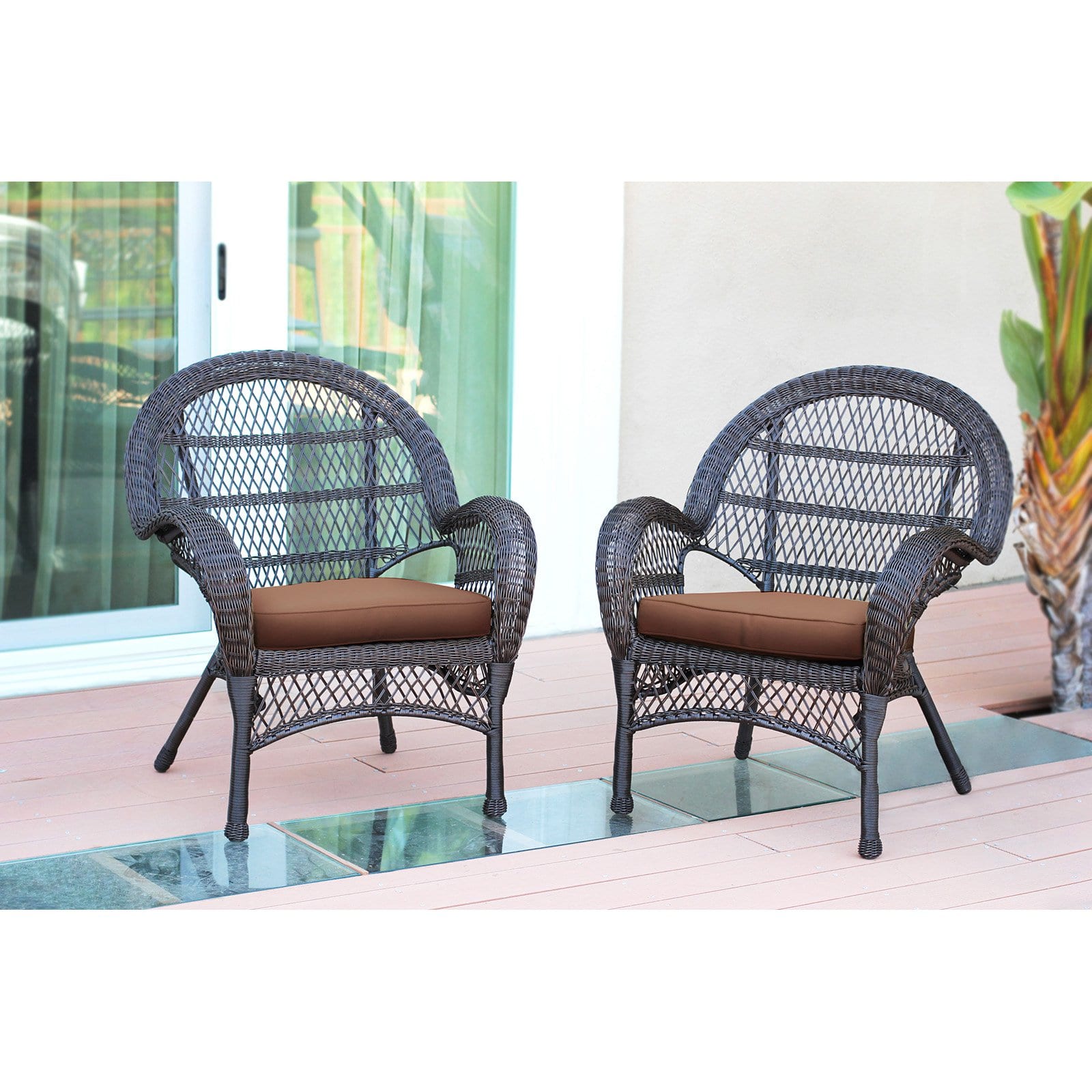 Jeco Wicker Chair in Espresso with Green Cushion (Set of 2) - image 2 of 11