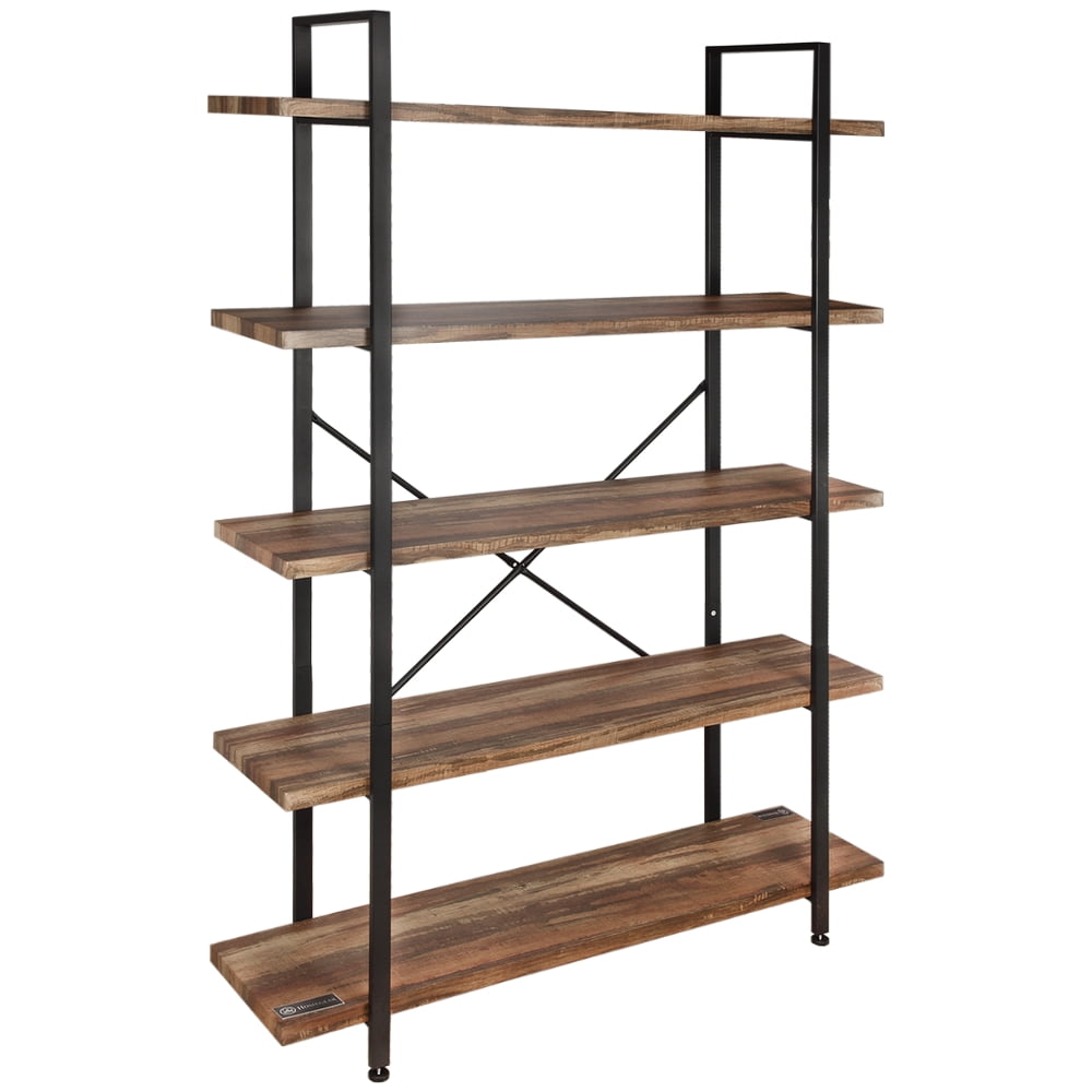 Homegear Vintage Oak Style 5 Tier Bookcase Wood Shelves w/ Black