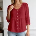 thumbnail image 2 of Kingdiese Womens V Neck Solid Color Long Sleeved Button Down Blouse Casual T Shirt Loose Tees for Women, Size L, 2 of 5