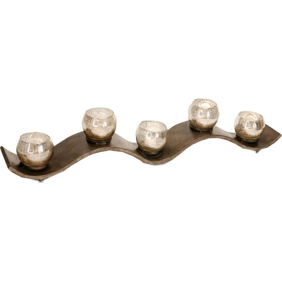 Mercana Lux Copper Metal Five Hurricane Glass Holder Table Candle Holder