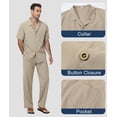 thumbnail image 4 of 2-Piece Men's Casual Button Down Shirt and Loose Pants Set Lightweight Stretch for Vacation Khaki S, 4 of 7